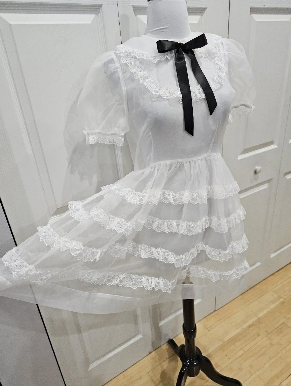Dolls Kill Widow Goth Sheer White Lace Lolita Elegant Frills Babydoll Dress XS S - Picture 3 of 12